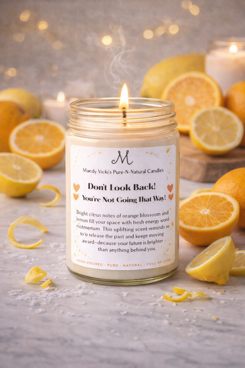 affirmation candle for women don’t look back motivational citrus scented candle with orange and lemon in glass jar