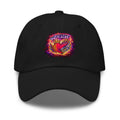 With Love Always embroidered dad hat in Black with heart and wings design on plain background