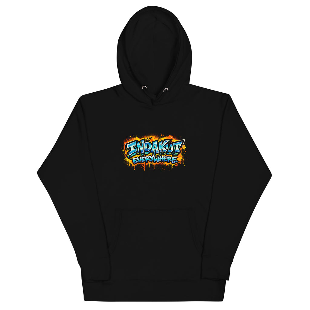 Indakut Everywhere signature hoodie in Black with graffiti logo for streetwear style