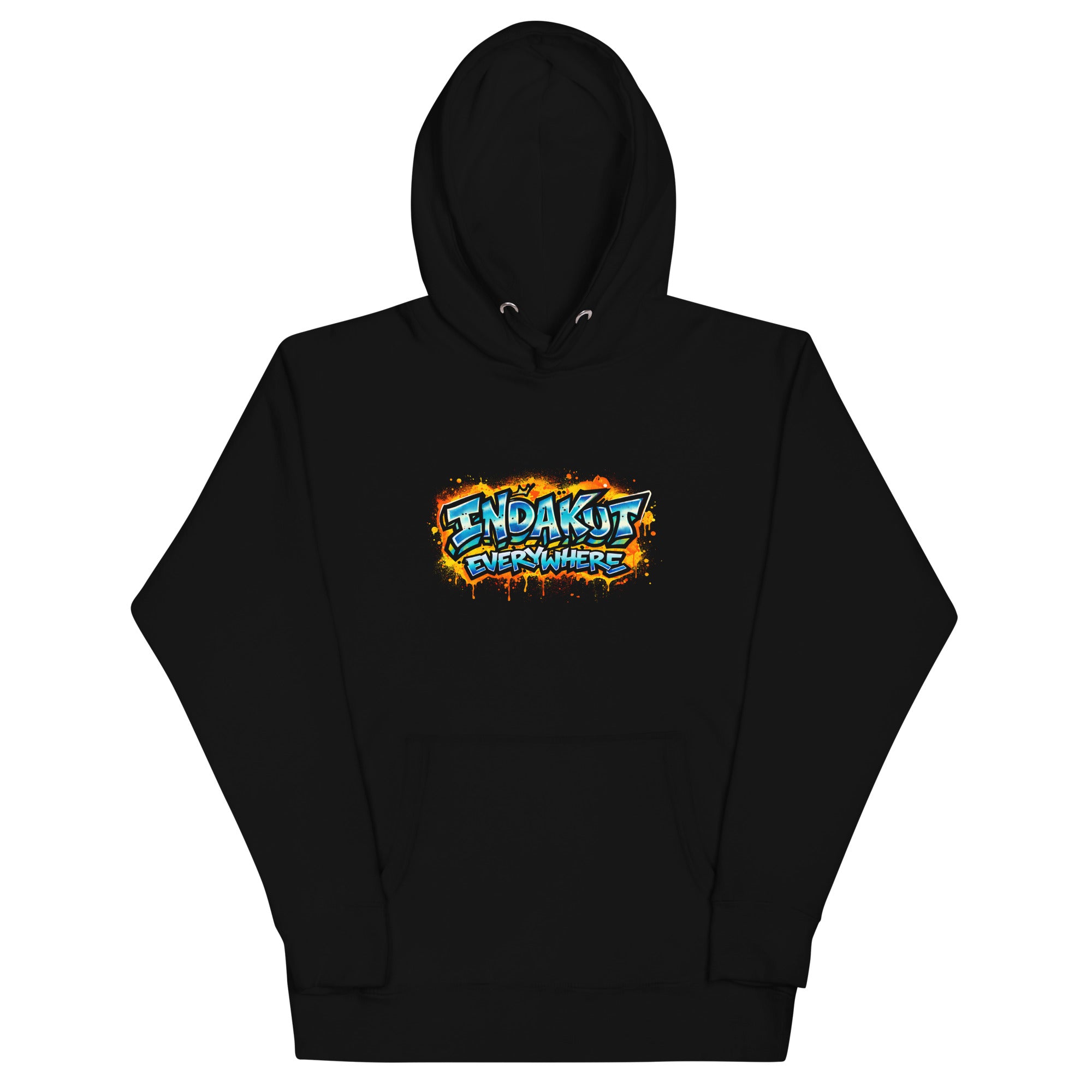 Indakut Everywhere signature hoodie in Black with graffiti logo for streetwear style