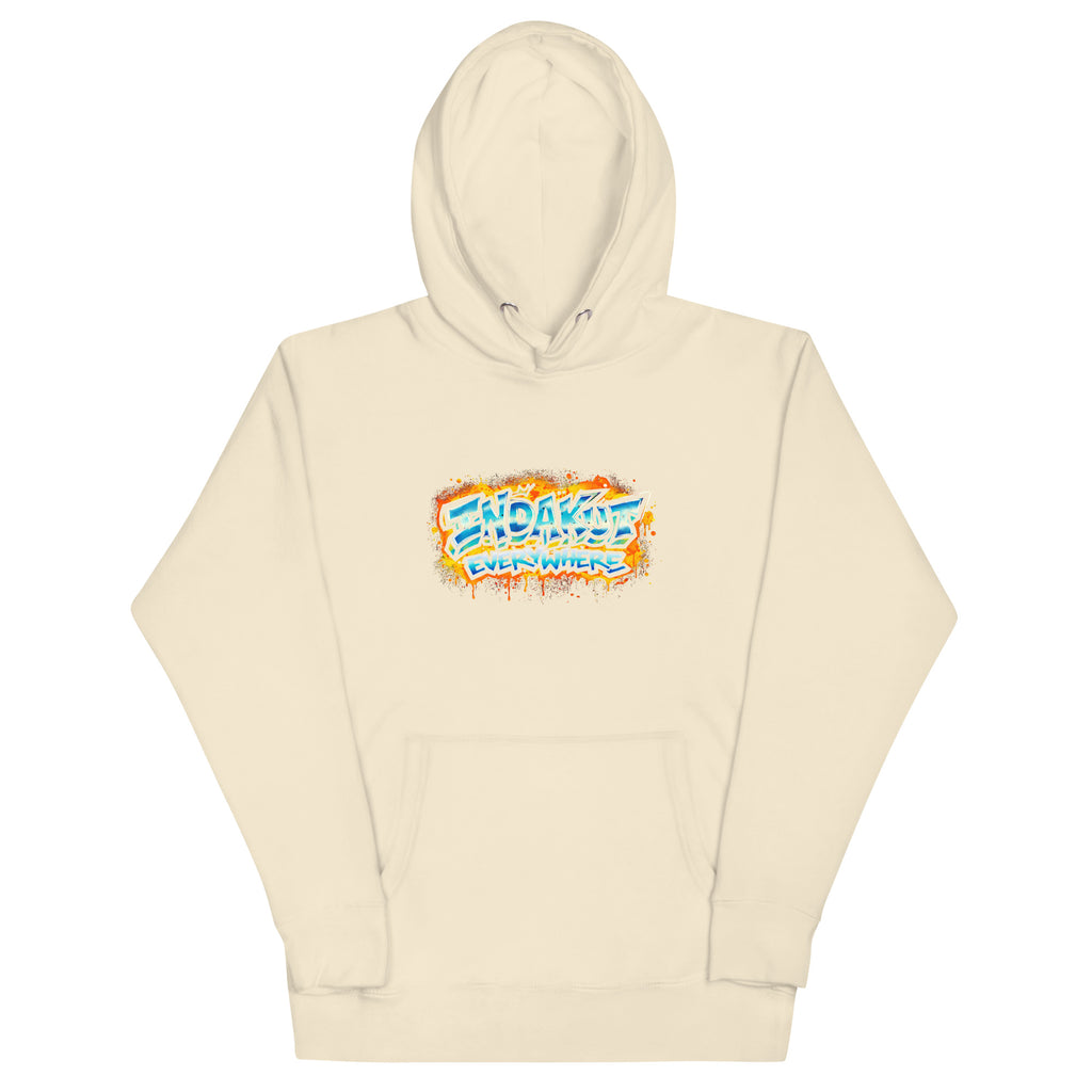 Indakut Everywhere signature hoodie in Bone with graffiti logo for streetwear style