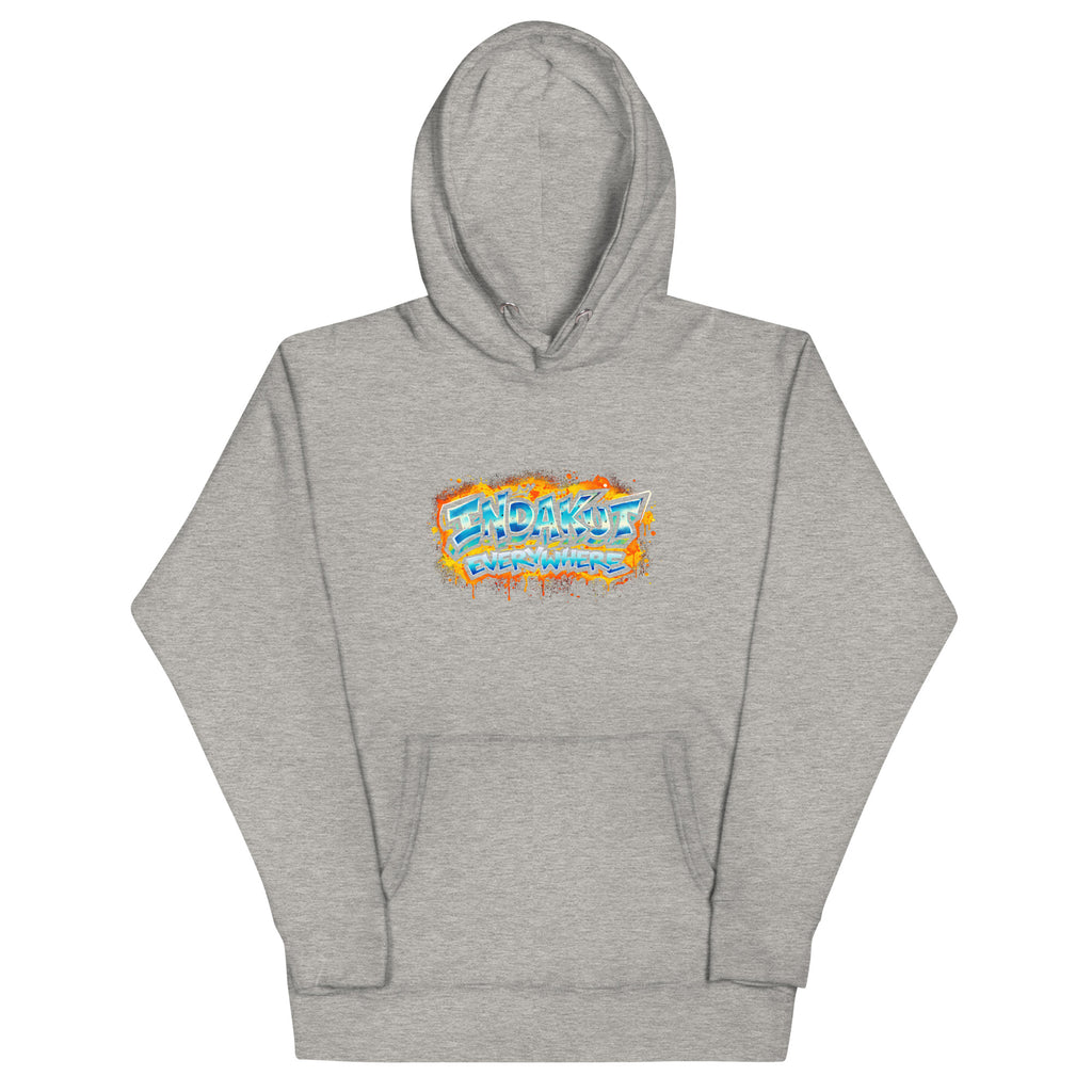 Indakut Everywhere signature hoodie in Carbon Grey with graffiti logo for streetwear style