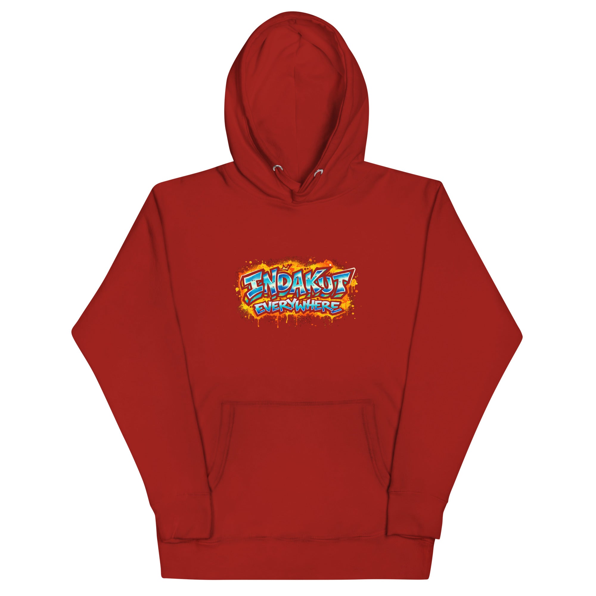Indakut Everywhere signature hoodie in Cardinal with graffiti logo for streetwear style