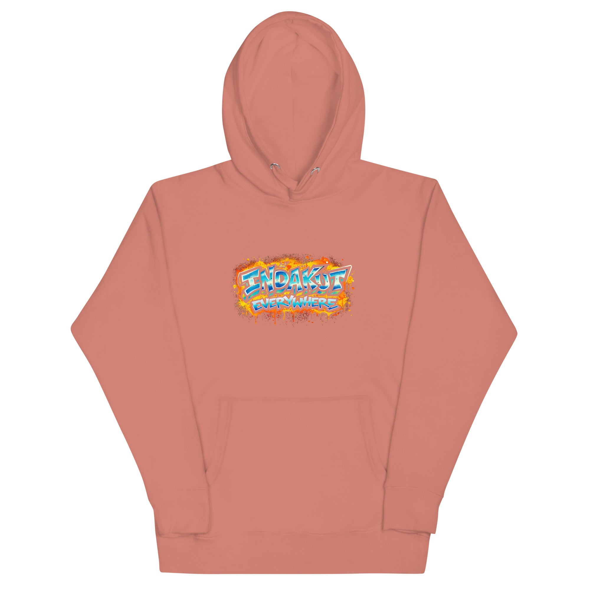 Indakut Everywhere signature hoodie in Dusty Rose with graffiti logo for streetwear style