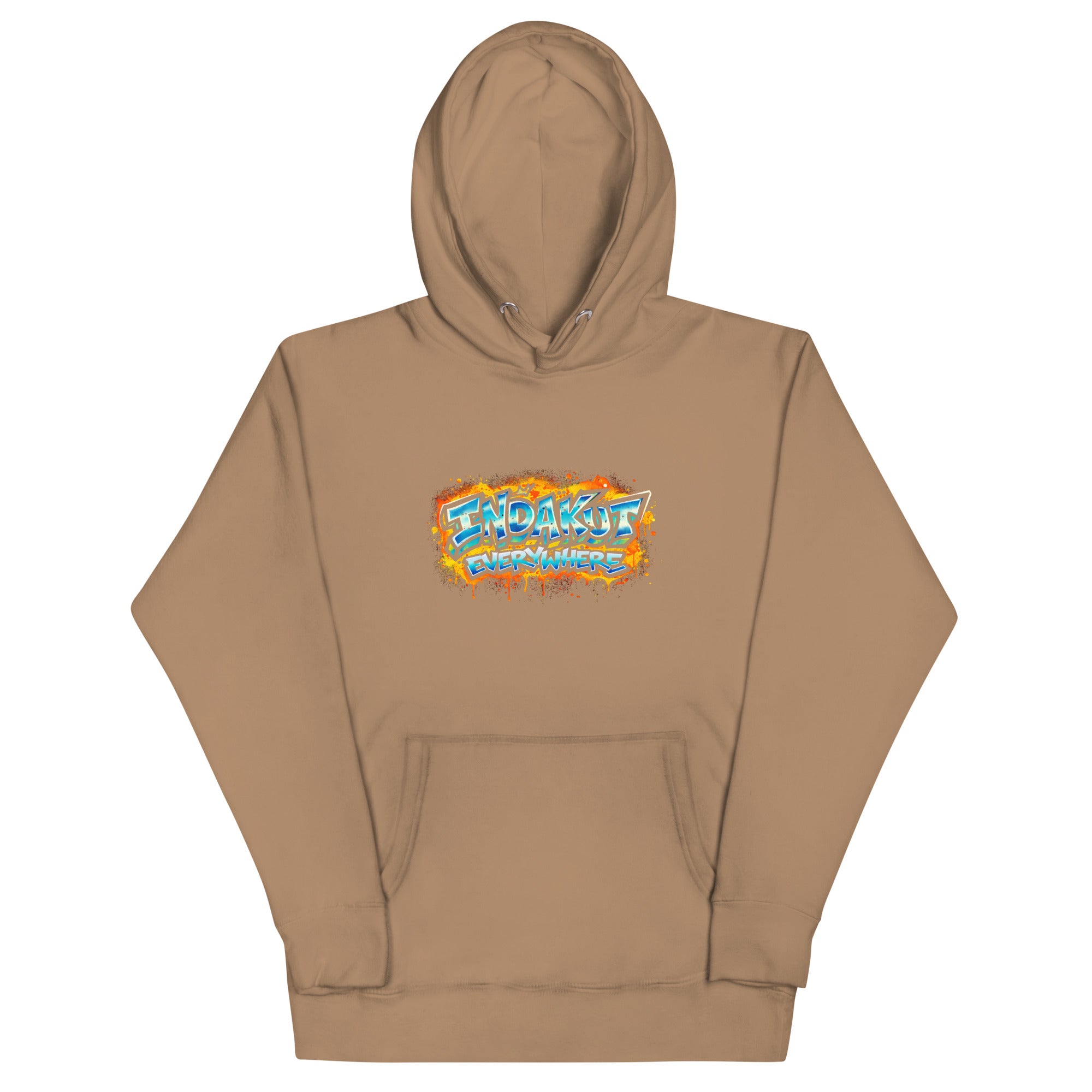 Indakut Everywhere signature hoodie in Latte with graffiti logo for streetwear style