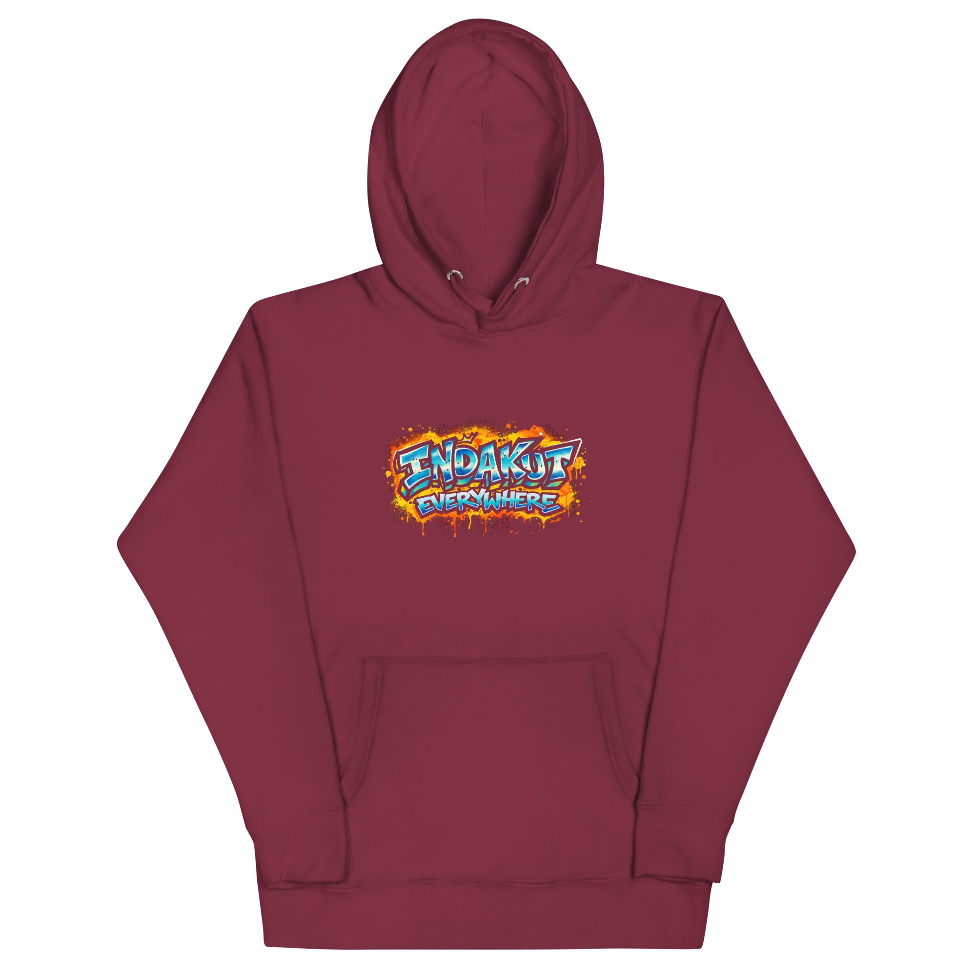 Indakut Everywhere signature hoodie in Maroon with graffiti logo for streetwear style