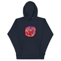 With Love Always graphic hoodie in Navy Blazer with heart and wings design on plain background