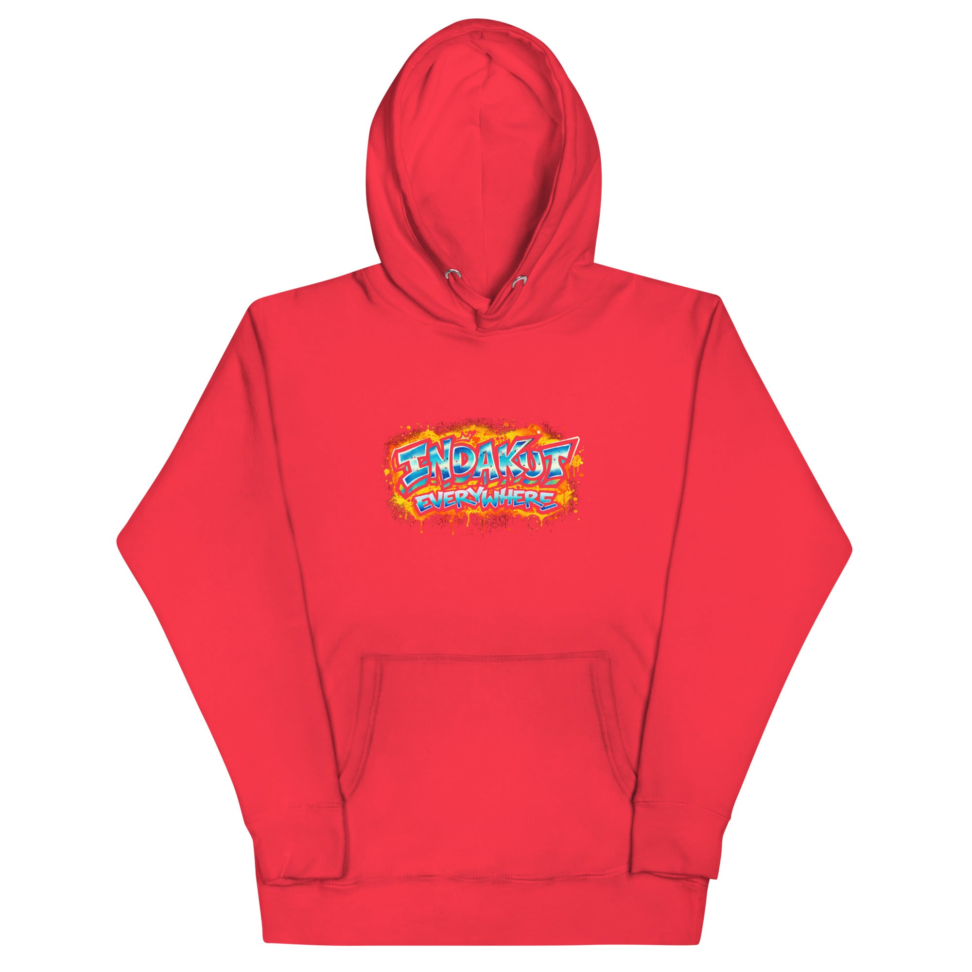 Indakut Everywhere signature hoodie in Red with graffiti logo for streetwear style