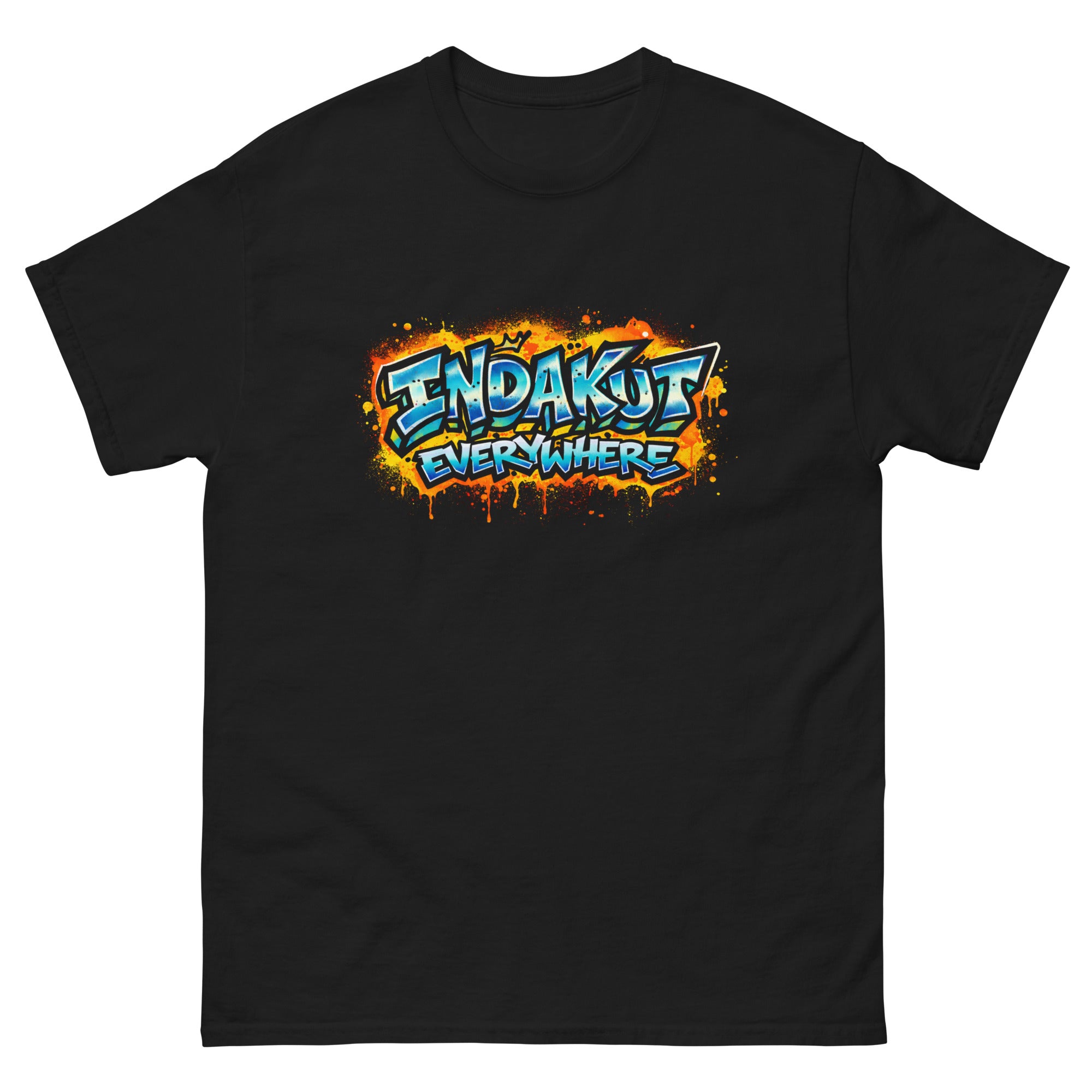 Indakut Everywhere classic t-shirt in Black with graffiti logo design for streetwear apparel