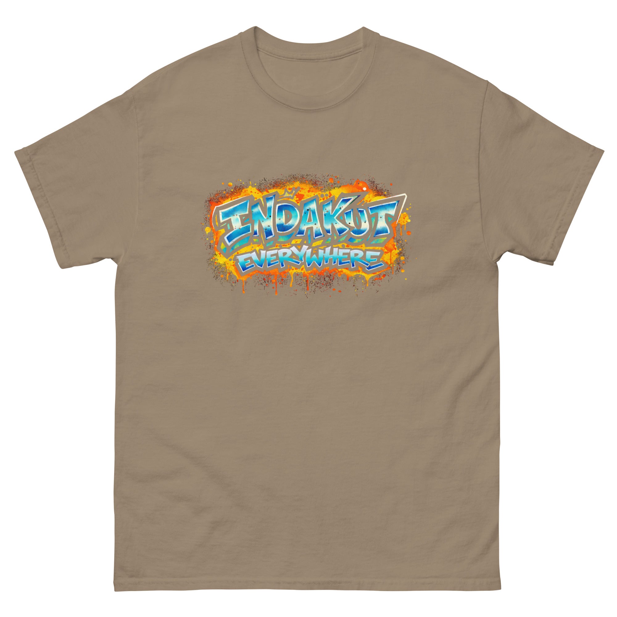 Indakut Everywhere classic t-shirt in Brown with graffiti logo design for streetwear apparel