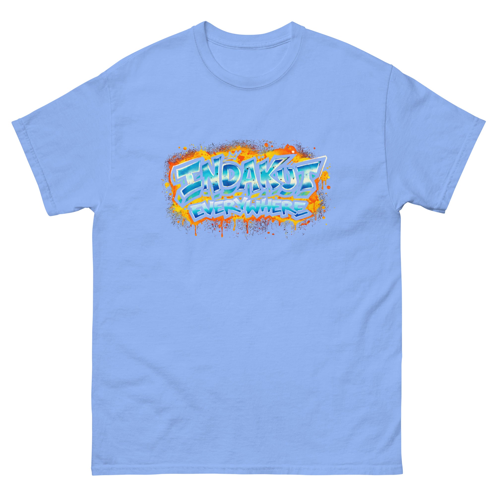 Indakut Everywhere classic t-shirt in Carolina Blue with graffiti logo design for streetwear apparel