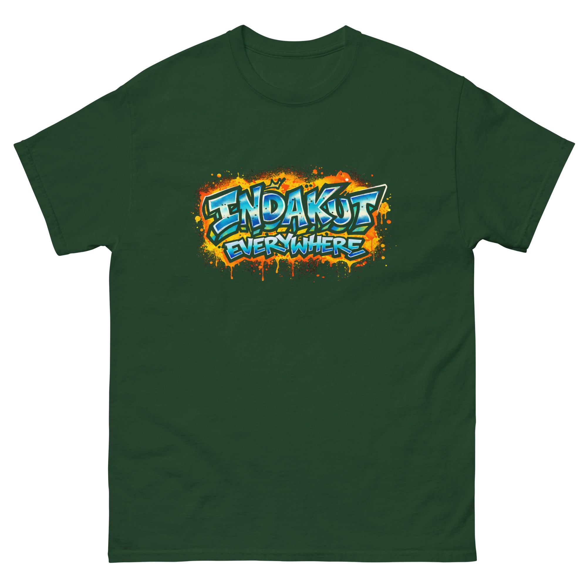 Indakut Everywhere classic t-shirt in Forest Green with graffiti logo design for streetwear apparel