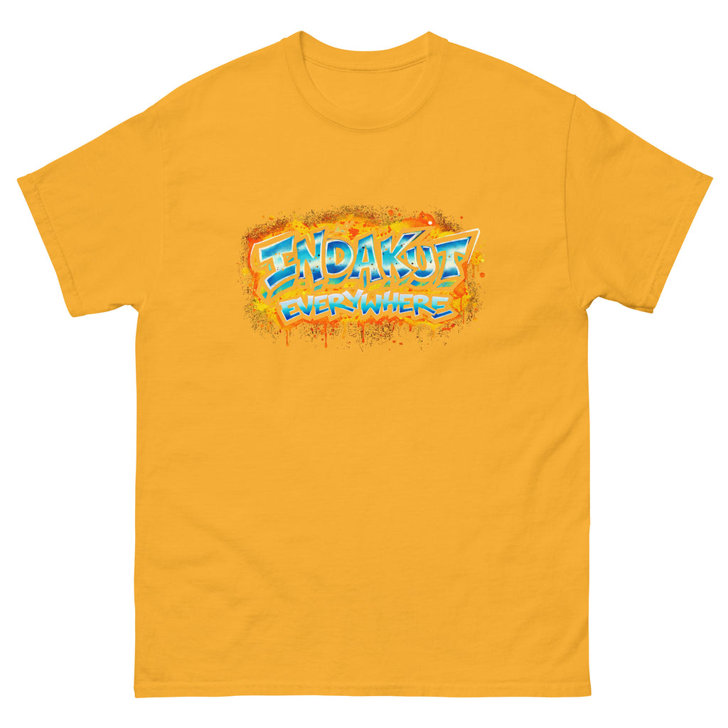 Indakut Everywhere classic t-shirt in Gold with graffiti logo design for streetwear apparel