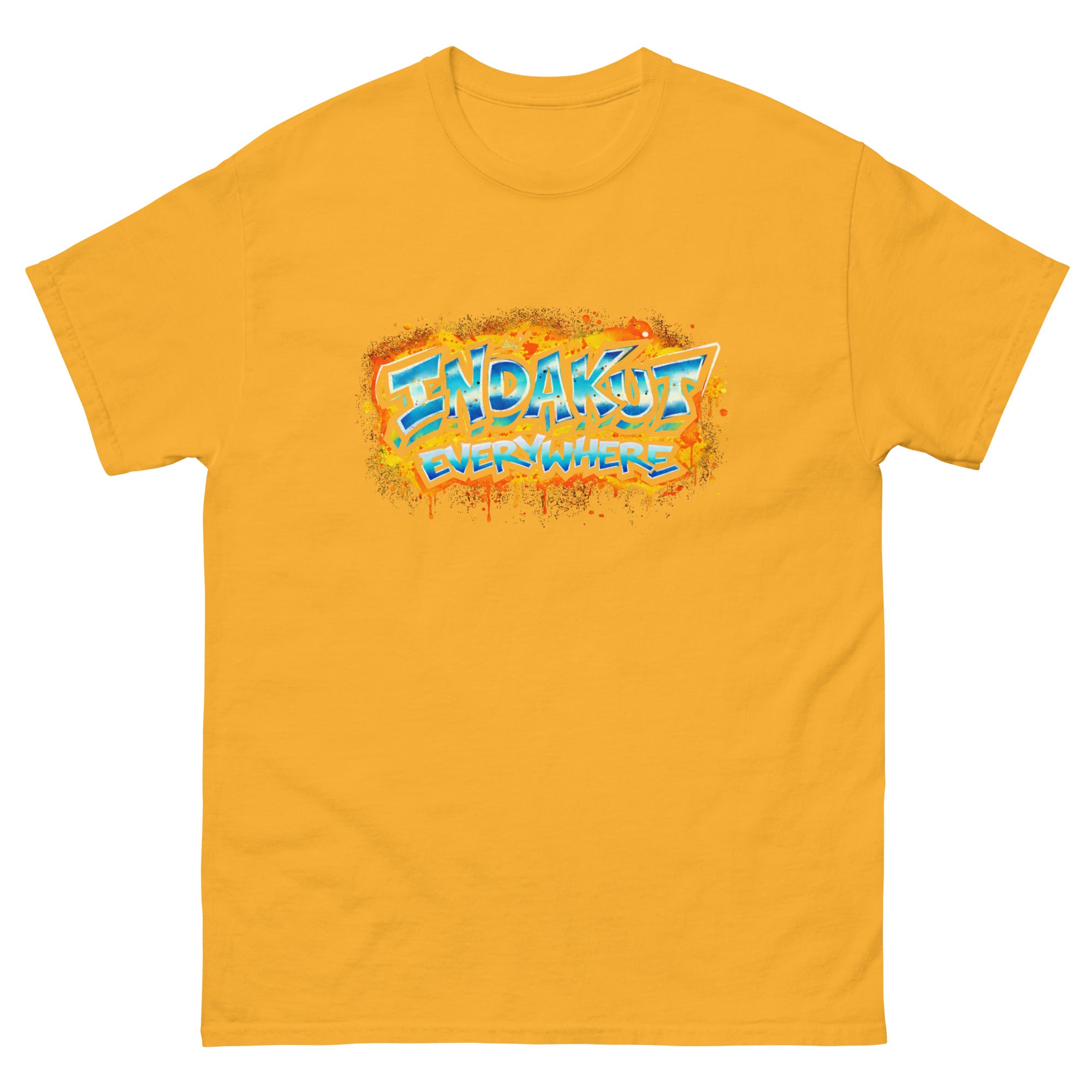 Indakut Everywhere classic t-shirt in Gold with graffiti logo design for streetwear apparel