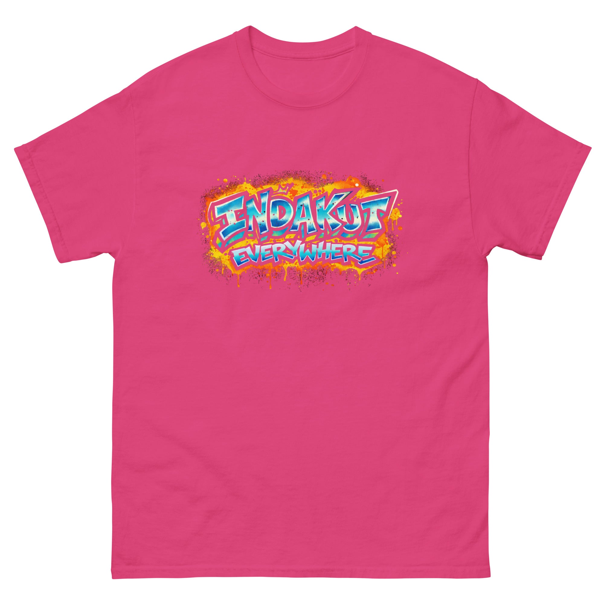 Indakut Everywhere classic t-shirt in Heliconia with graffiti logo design for streetwear apparel