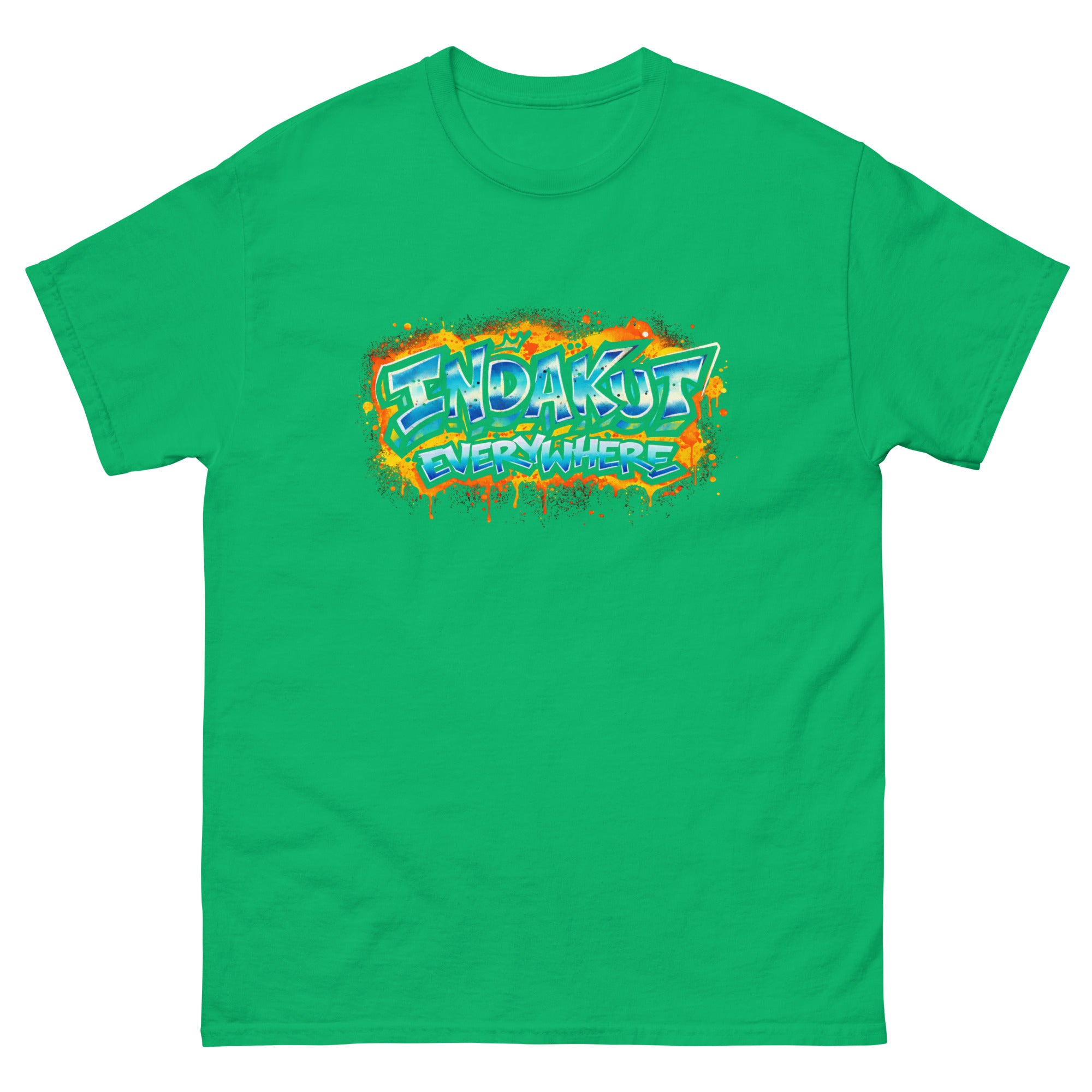 Indakut Everywhere classic t-shirt in Irish Green with graffiti logo design for streetwear apparel