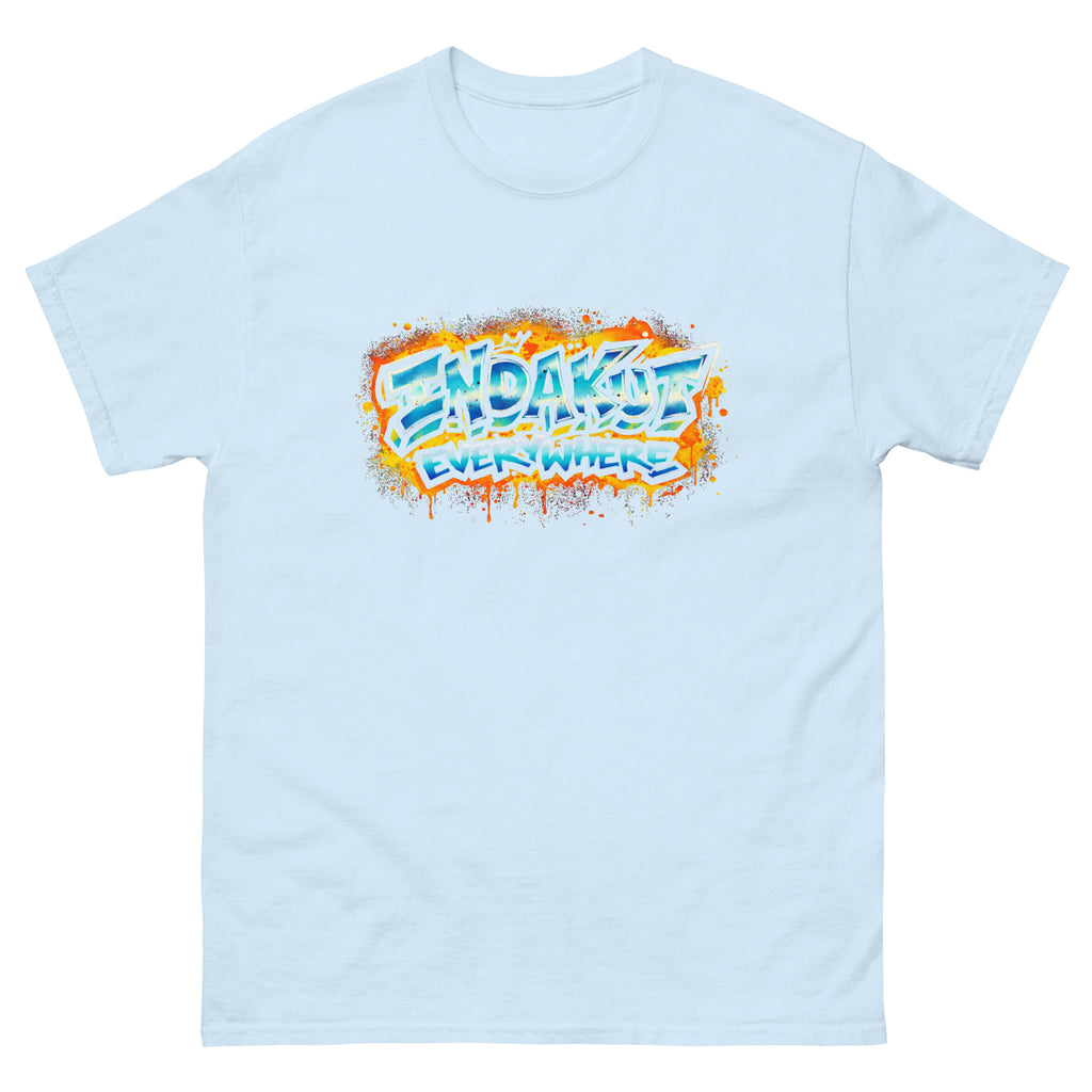 Indakut Everywhere classic t-shirt in Light Blue with graffiti logo design for streetwear apparel