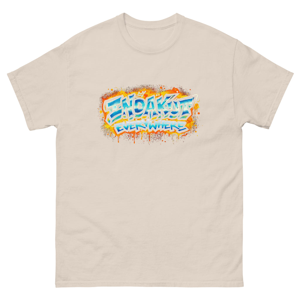 Indakut Everywhere classic t-shirt in Natural with graffiti logo design for streetwear apparel