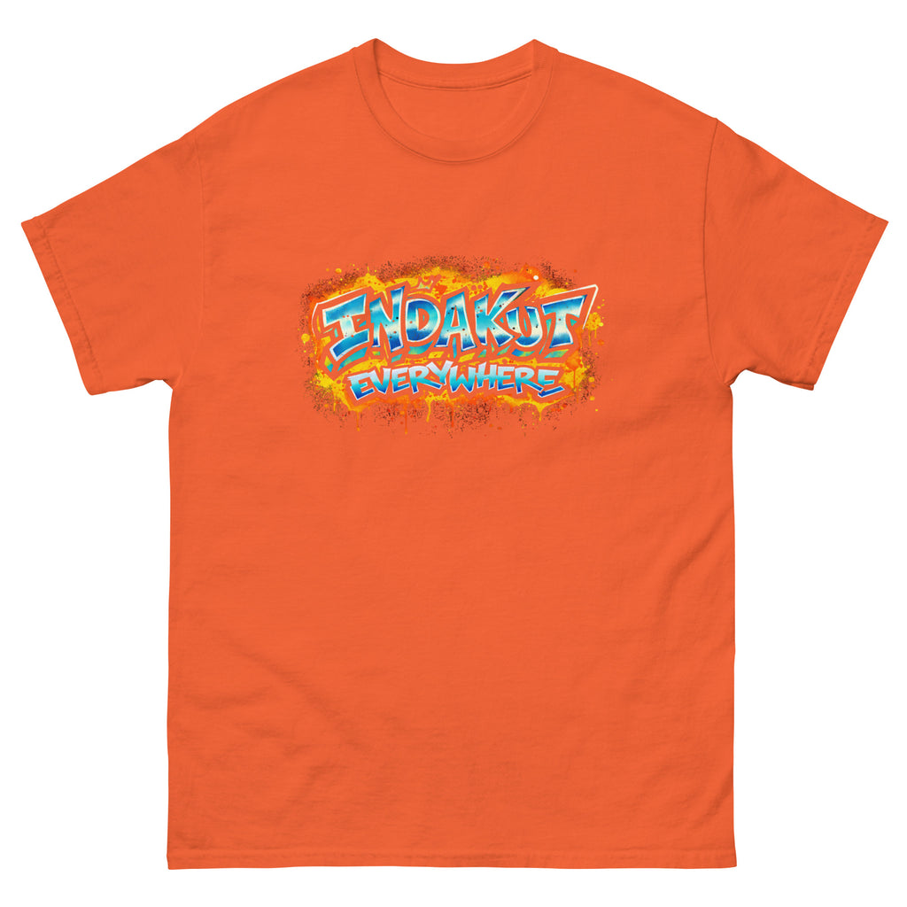 Indakut Everywhere classic t-shirt in Orange with graffiti logo design for streetwear apparel