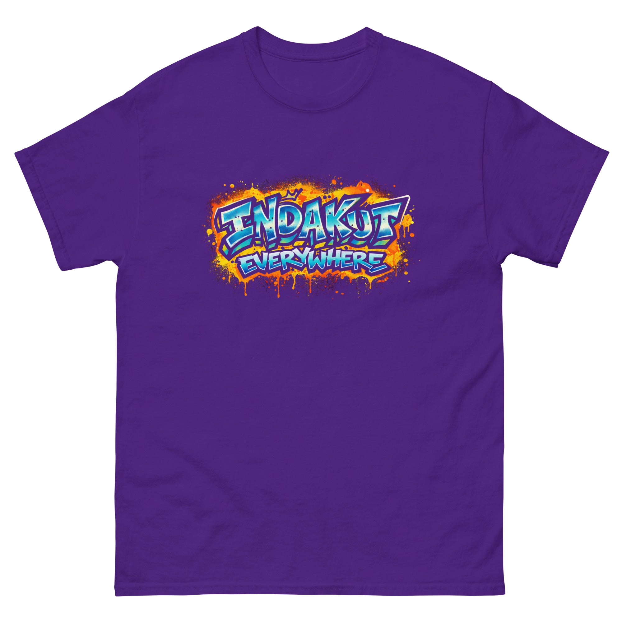 Indakut Everywhere classic t-shirt in Purple with graffiti logo design for streetwear apparel