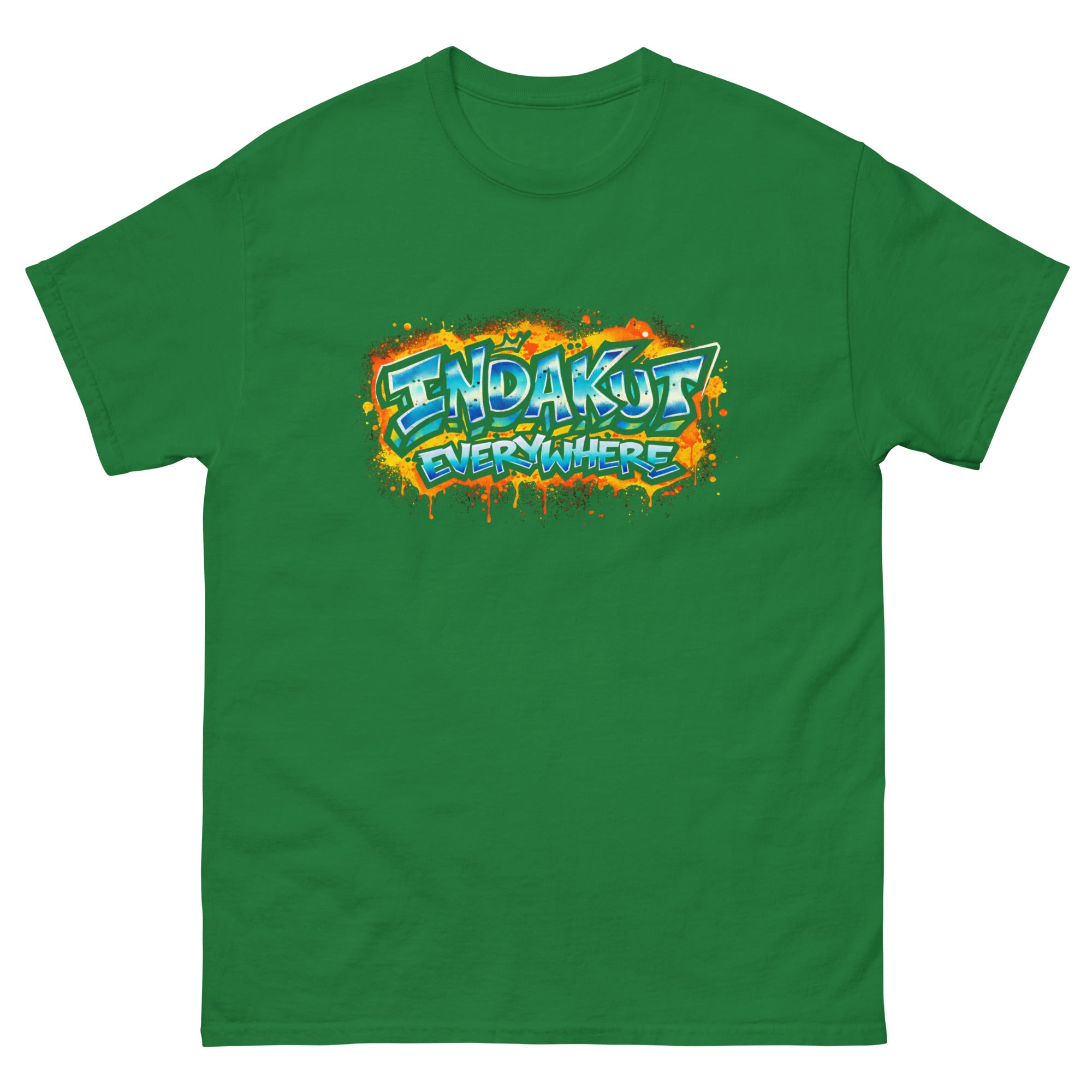 Indakut Everywhere classic t-shirt in Turf Green with graffiti logo design for streetwear apparel